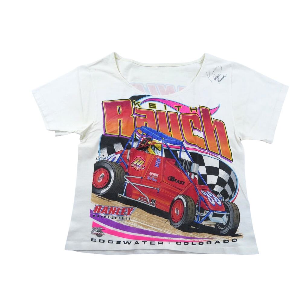 Keith Rauch Racing T-Shirt Top #33 White Womens M 1990s